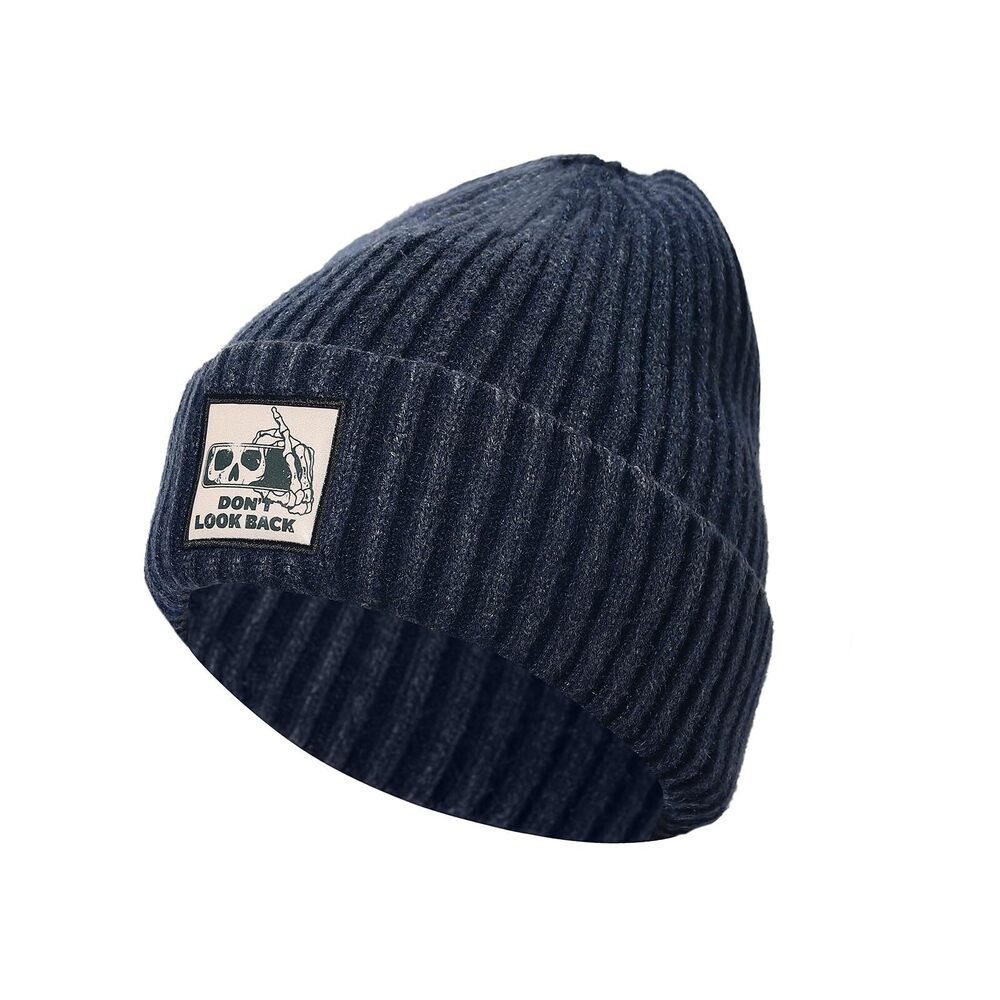 6755 Skull Patch Beanie - Don't Look Back & Burn The Past - Soft Knit